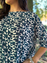 Teal Geometric Print Top Ayla