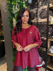 Wine Button Sleeve Shimmer Top Stevie