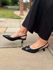 Black Textured Kitten Heel Shoes