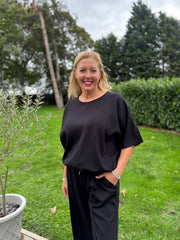Black Drawstring Hem Top Judy