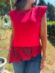 Red Lace Hem Top Yasmin