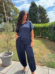 Navy Shimmer Cuffed Trousers Aubrey