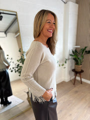 Stone Long Sleeve Fringed Knit Amara