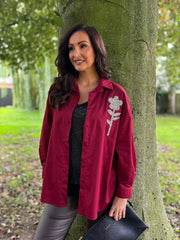 Wine Diamante Flower Shirt Kristie