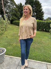 Camel Gold Heart Knit Top Jenna