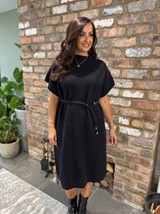 Black Belted Knit Dress Veronica