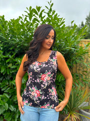Black Vintage Floral Ruffle Vest Yasmin