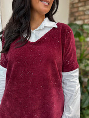 Wine Shimmer Layered Top Ellis