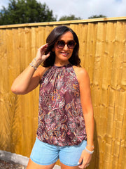 Chocolate Paisley Halter Neck Top Jessie