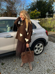 Chocolate & White Chunky Heart Knit Toni