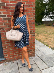 Navy Ring Detail Polka Dot Dress Anna