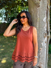 Rust Broderie Hem Vest Cordelia