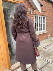 Chocolate Luxury Faux Fur Cuffed Coat Valentina