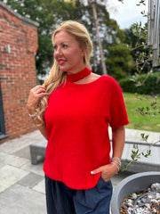 Red Asymmetric Off Shoulder Knit Cora
