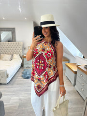 Red Artistic Floral Print Top Adelaide