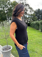Black Fringed Knit Vest Amara