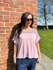 Pink Mesh Panel Knit Top Caroline