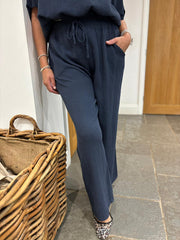 Navy Bubble Cotton Trousers
