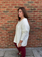 Antique Cream Fringed Neck Top Donna