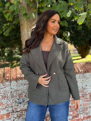 Khaki Boucle Buttoned Coat Isla
