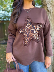 Chocolate Leopard Star Sweat Top Clarice