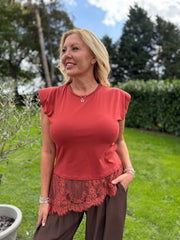 Rust Lace Hem Top Yasmin