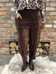 Chocolate Velour Barrel Leg Trousers Jaiya