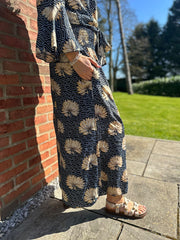 Black Floral Silk Printed Trouser Set Summer