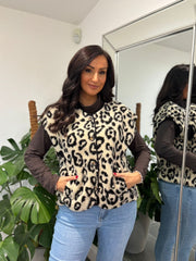 Winter White Leopard Fleece Waistcoat Paris