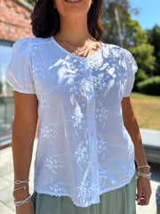 White Applique Flower Top Marcia