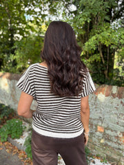 Chocolate Asymmetric Striped Knit Cora