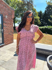 Pink Bubble Cotton Leopard Print Maxi Dress Tillie