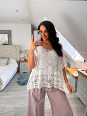 White Crochet Net Over Top Alina