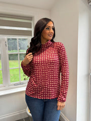 Wine Block Print Super Soft Roll Neck