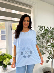 Blue Net Floral Sequin Top Isobel