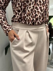 Stone Relaxed Fit Pleat Trousers