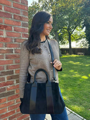 Black Multi Fabric Handbag