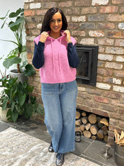 Pink Sleeveless Knitted Hoodie Sherida