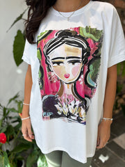 White Artistic Portrait Tee Anais