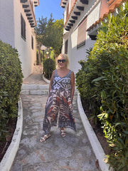 Mocha Tropical Leaf Jumpsuit Athena