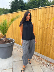 Black Gingham Barrel Leg Trousers