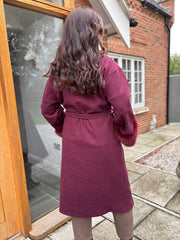 Wine Luxury Faux Fur Cuffed Coat Valentina