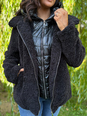 Black Premium Hooded Sherpa Coat Aviana