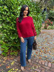 Wine Sleeve Detail Knit Top Julia