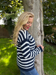 Navy Striped Knit Cardi Loretta