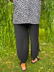 Black Ruched Drawstring Wide Leg Trousers