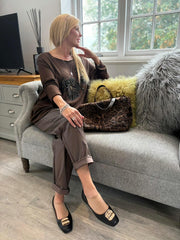 Chocolate Embellished Flower Top Selina