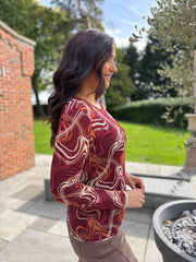 Wine Sheer Swirl Print Top Hope