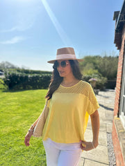 Lemon Mesh Panel Knit Top Caroline
