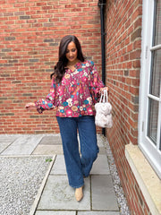 Wine Abstract Floral Blouse Gina